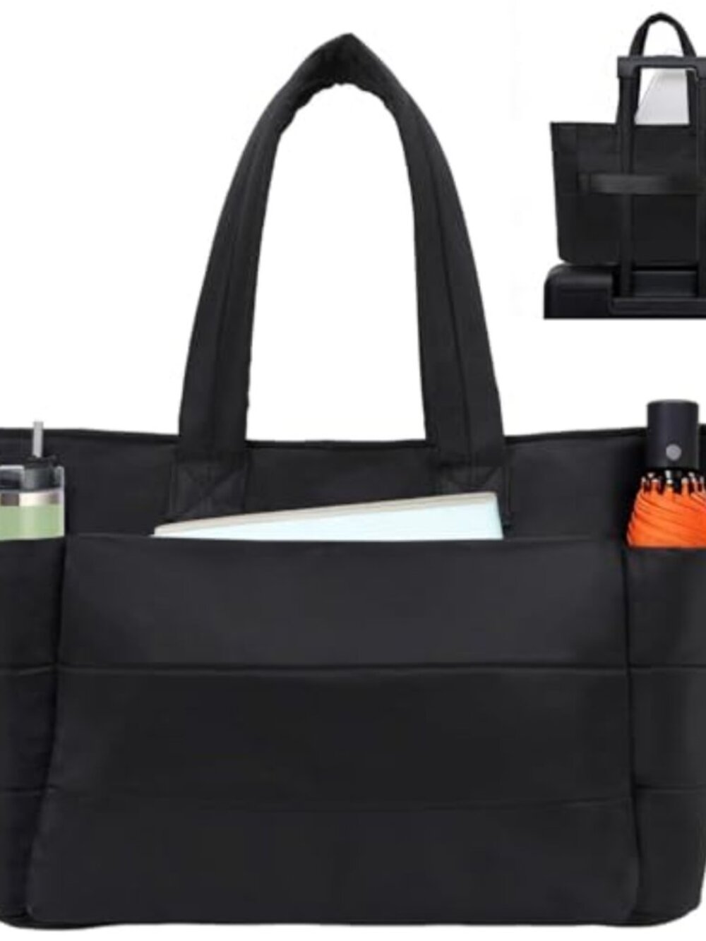 Large Quilted Puffer Tote Bag with Laptop Compartment & Trolley Sleeve